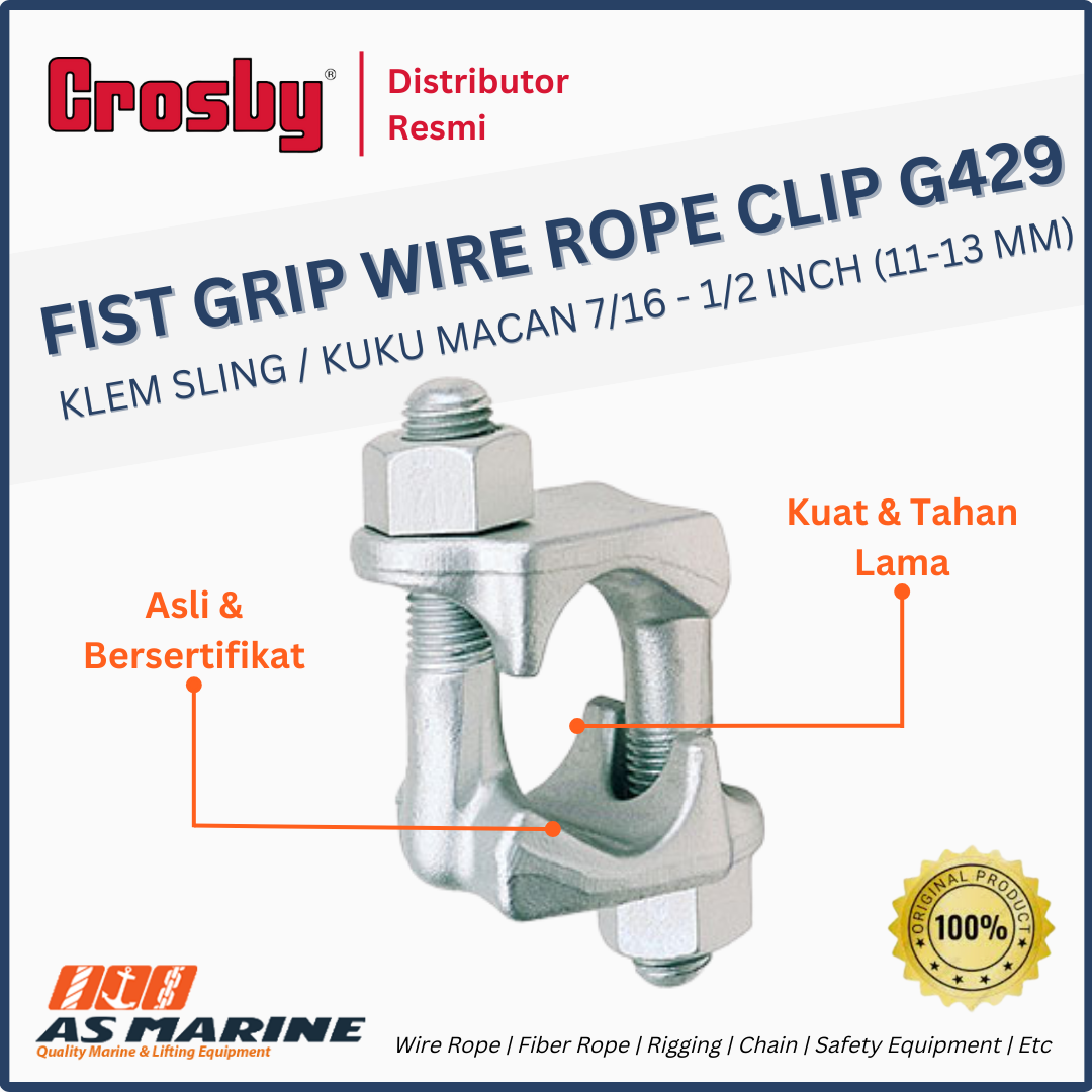 CROSBY USA Fist Grip Wire Rope Clip / Klem Sling G429 7/16-1/2 Inch 11-13 mm